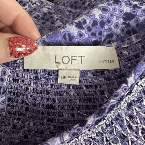 Ann Taylor Loft Vine Smocked Flounce Dress Petite M Lilac Purple Tie Cottagecore - Picture 8 of 10