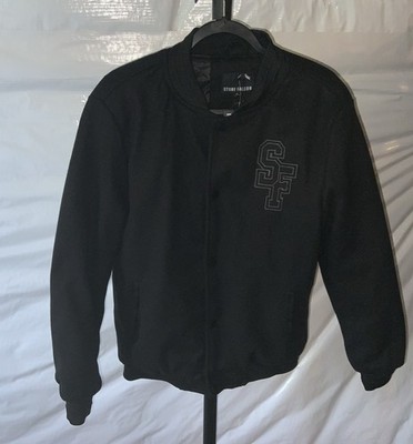 Stone Falcon Men s SFA Black Varsity Bomber Jacket Size Medium NWT!