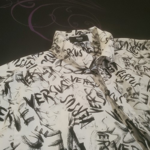 VERSACE VERSUS Shirt Mens Graffiti Logo All-Over Long Sleeve Cotton White Size S - Picture 7 of 24