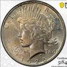 1925 Peace Silver Dollar PCGS AU58 Beautiful Toning 90% Silver $1 US Coin