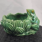 Unmarked McCoy Pottery Frog On Lotus Flower Planter Vintage Green 1940s