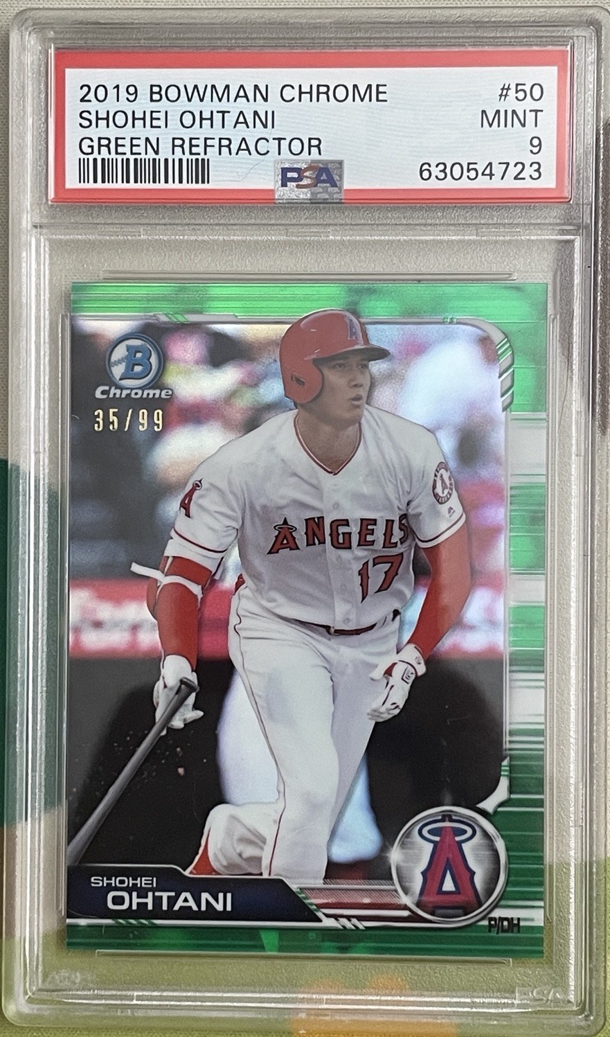 2019 Bowman Chrome #50 Shohei Ohtani Green Refractor /99 PSA 9 Dodgers Angels