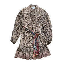 Taj by Sabrina Crippa Mini Dress Womens Small Brown Tan Leopard Cheetah Belted