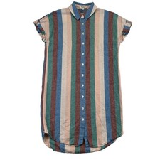 Madewell Central Shirt Dress Womens XXS Stripe Linen Button Front Short Sleeve