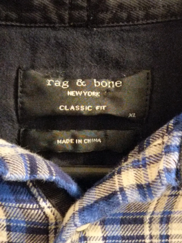 RAG AND BONE New York Classic Fit  Plaid flannel Shirt blue black  XL $275 - Image 3 of 4