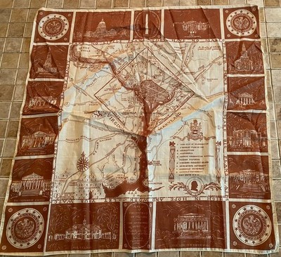 Vintage Washington DC Souvenir Scarf Map Handkerchief Patriotic Travel Memorial