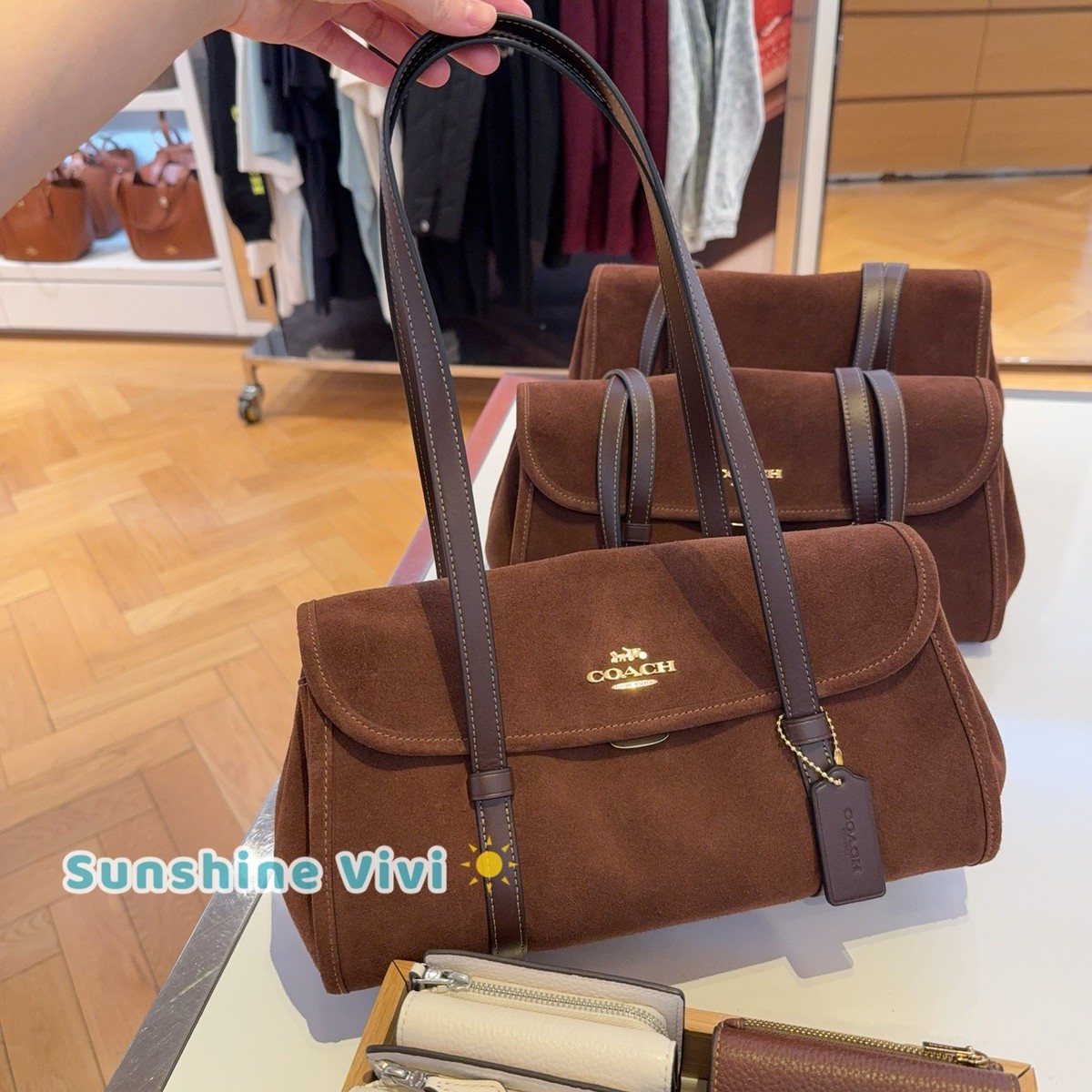 NWT Coach Bridget Flap Shoulder Bag CDB06 suede/Gold/Vintage Brown