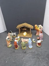 ❤️ Vintage Christmas Holiday Mini Nativity Set 13 pc + Manger 