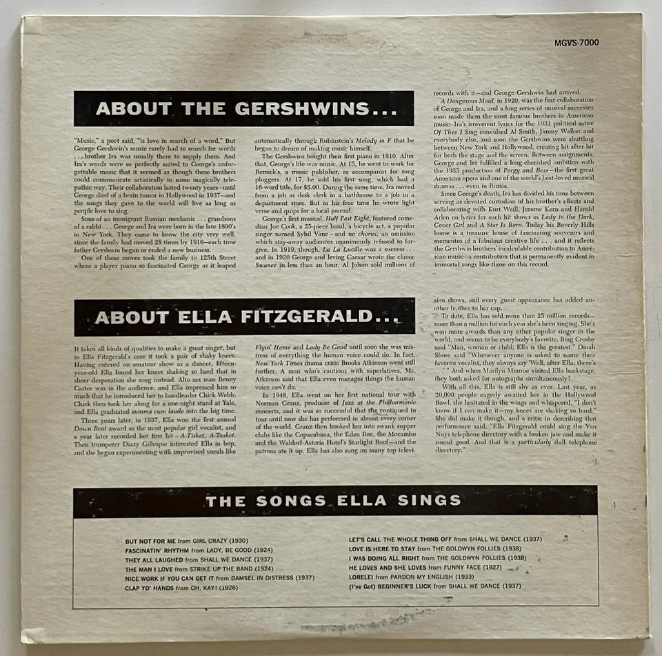 Ella Fitzgerald Sings The Gershwin Song Book Vol. 1 LP EX Verve Jazz STEREO - Image 2 of 3