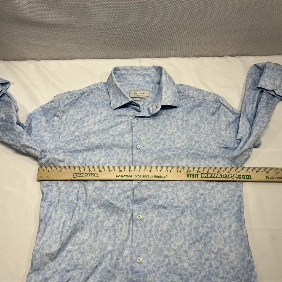 Bugatchi OooHCotton 8 Way Tech Stretch Button Up Shirt Large Air Blue Leaves - Image 4 of 4