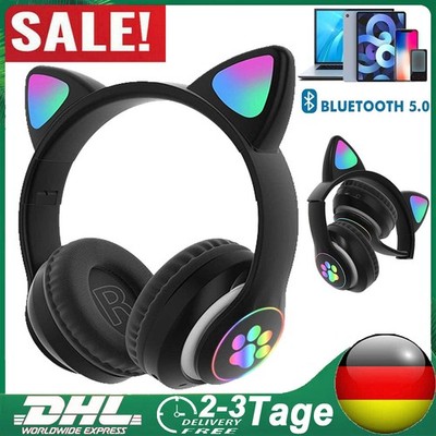 Bluetooth 5.0 Kabellos Kopfhörer Katze Ohr LED-Licht für Kinder Faltbare Headset