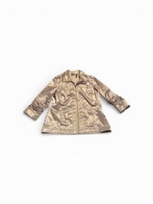 Chico  s Metallic Gold Cotton Moto Jacket Size 1 Shimmer Zip Front Blazer Trendy