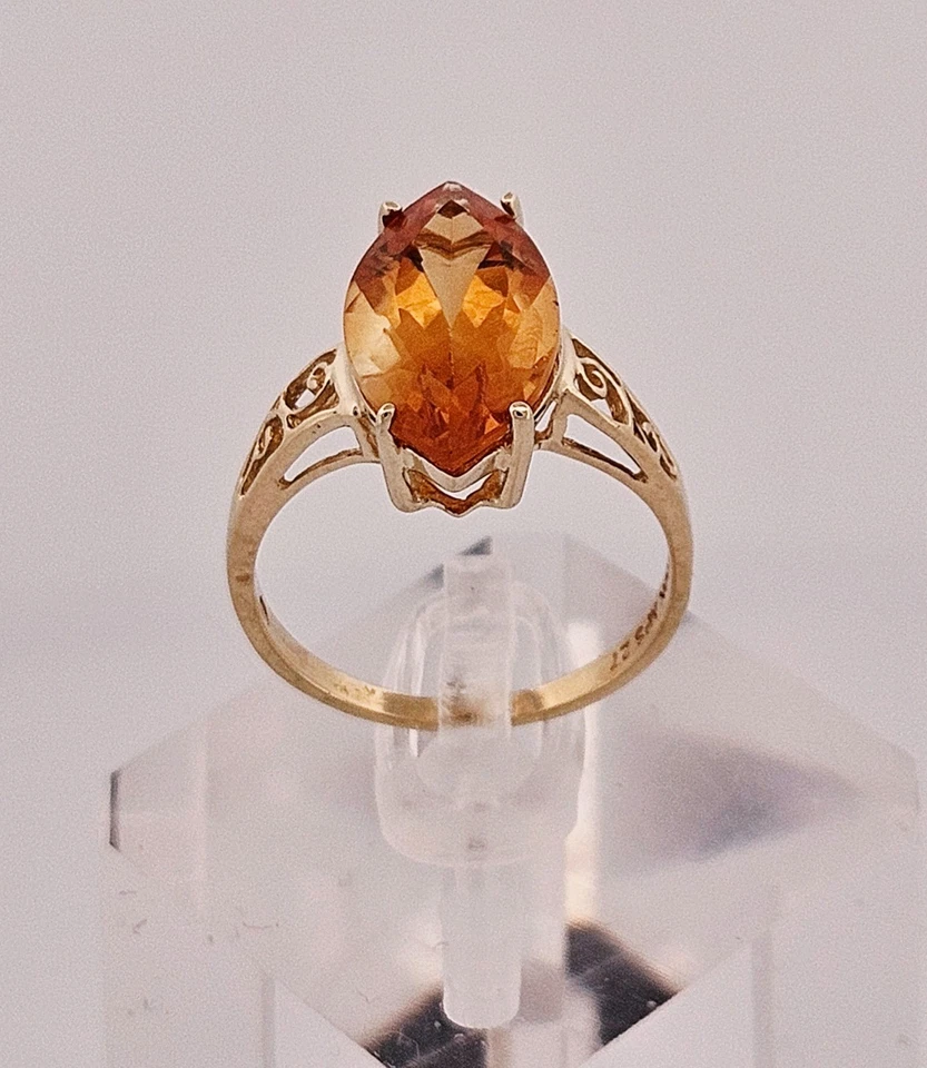Anillo XPS 10k oro macizo aprox 4 quilates corte marquesa citrino con detalle filigrana Foto 2 de 4