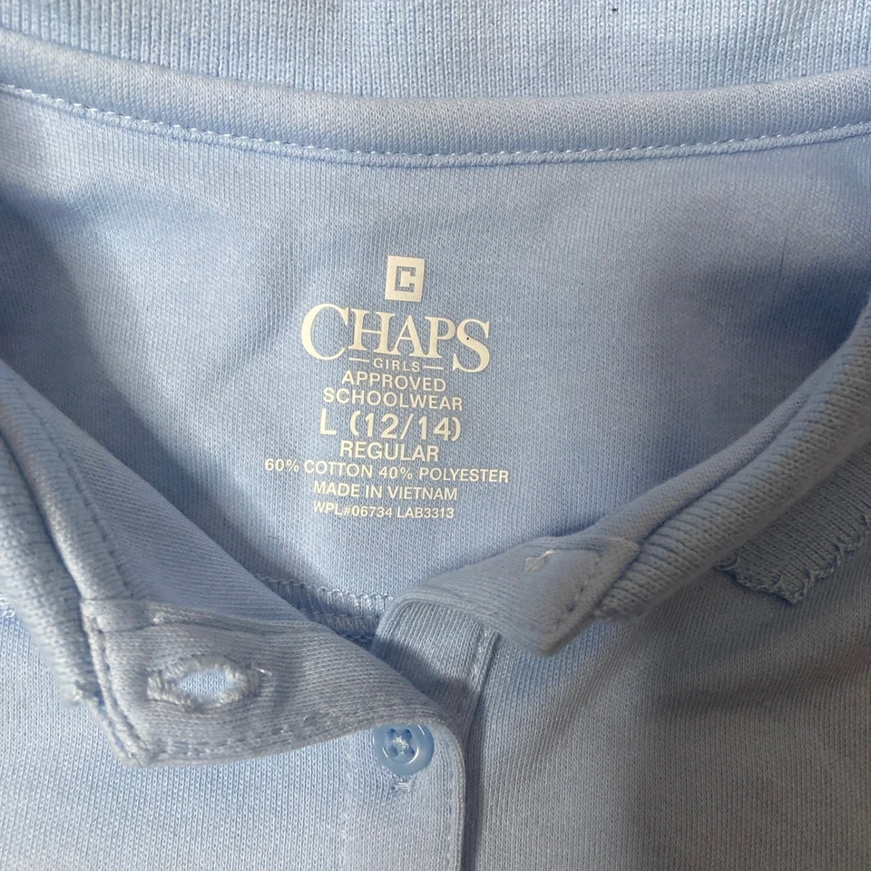 Camisa Polo Chaps Niñas Niñas L 12/14 Azul Claro Aprobada Ropa Escolar Nueva Foto 4 de 4