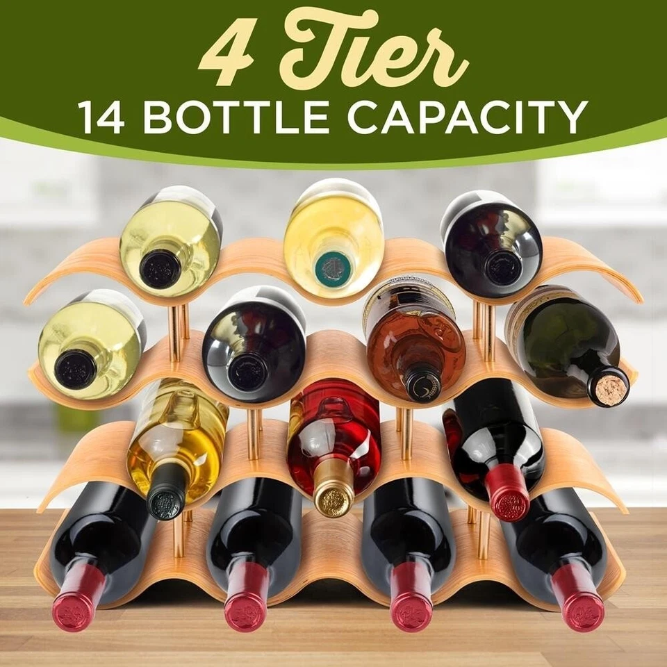 SereneLife 4-Tier Wine Storage Rack w/ 14 Bottle Slots, 4-Tier Modular Wine Disp - Image 3 of 4