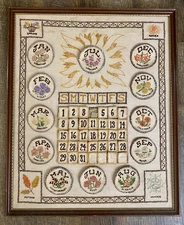 Vintage Embroidered Perpetual Calendar Sampler Better Homes & Gardens Framed