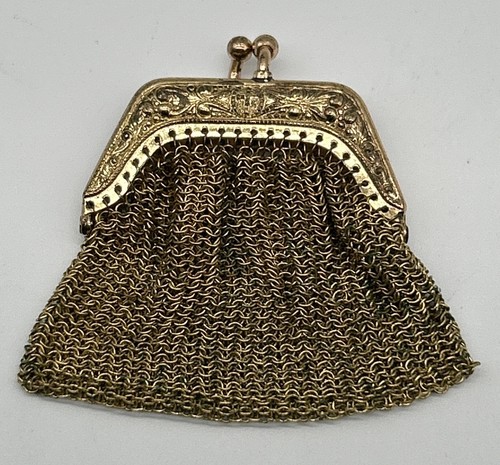 Vintage 1920 Kettenhemd Netz Münzen Schmuck Rosenkranz Geldbörse Messing Kussverschluss 2 3/4 in T1 - Bild 2 von 7