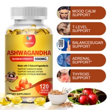 5000mg Ashwagandha Capsules - 120 Vegan Pills - Anxiety,Stress,Immune Support US