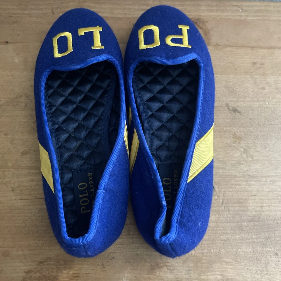 Zapatillas Ralph Lauren Spell Out para mujer de franela de lana azules zapatos reales talla 2 Foto 3 de 4