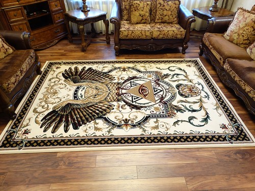 Masonic Woven Area Rug 6x9 Freemason Illuminati Ring Owl Tapestry All Seeing Eye - Picture 9 of 12