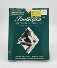 Vtg Burlington Figure Shaping Control Top Reinforced Toe Pantyhose Off White M