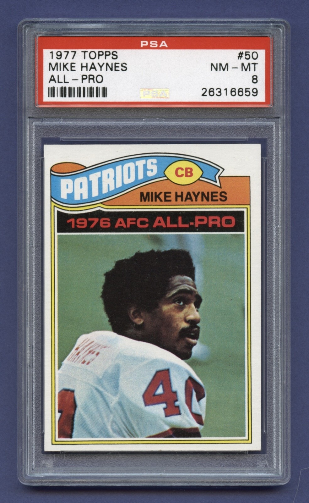 1977 MIKE HAYNES ROOKIE PSA 8 NM-MT TOPPS HOF NEW ENGLAND PATRIOTS HOF (#50) RZC