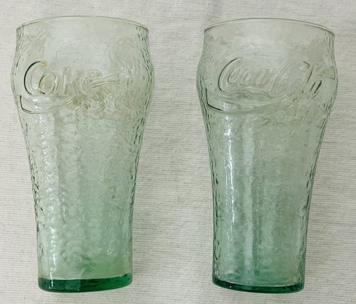 Vintage Set of 2 Coke / Coca Cola Green Pebble Glass 6"H Glasses - Picture 3 of 3