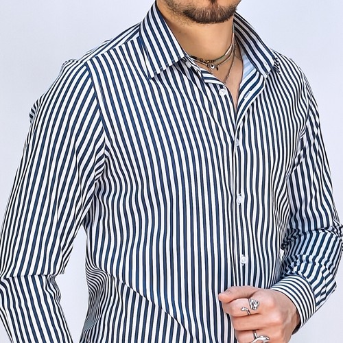 Camicia Uomo Manica Lunga Cotone a Righe Elegante Slim Fit S M L XL XXL RDV - Foto 16 di 26