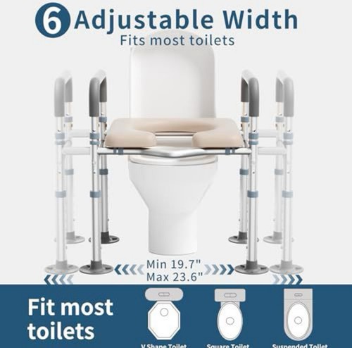 Toilettensitzerhöhung mit Griffen, verstellbar für Senioren, passt in jede Toilette - Bild 2 von 3