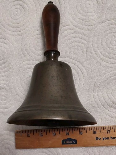 Antique Teacher’s Hand Held Country School Brass Bell with Wooden Handle - Picture 3 of 9