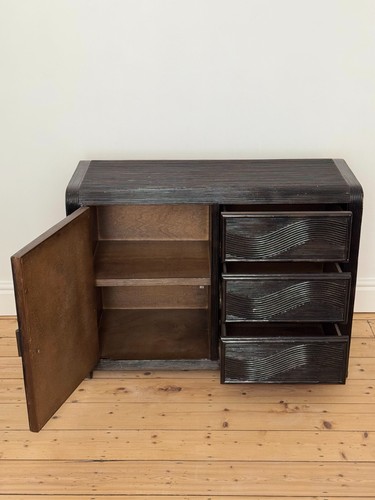 Vintage Mid 20th Century Boho Rattan Pencil Reed Cabinet in Black - France 1970s - Picture 4 of 9