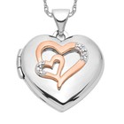 925 Sterling Silver Diamond Rose Heart Photo Locket Necklace
