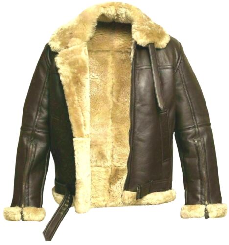 Mens Real Leather Bomber Fur Jacket UK RAF Aviator Pilot Flying Winter Coat - Picture 2 of 15