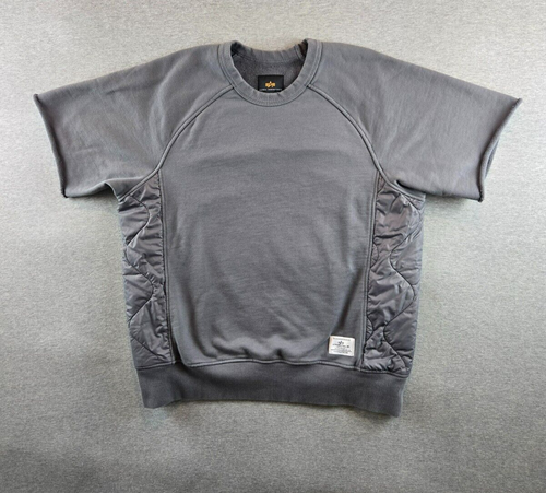 Alpha Industries Herren Frottee Sweatshirt Kurzarm Grau Größe L Pullover Gym