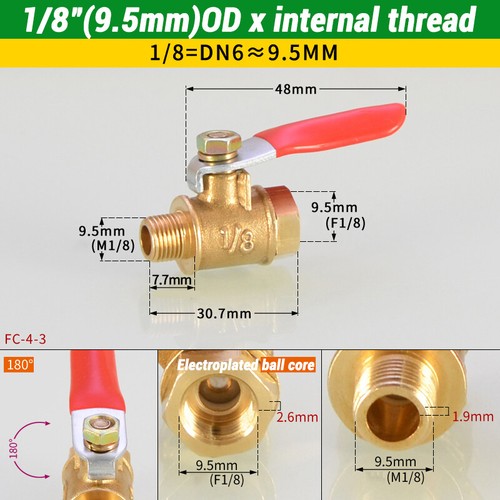 Brass Ball Valve 6mm 8mm 10mm-16.5mm Hose Barb Water/Air Gas Fuel Line Shut-off - Picture 5 of 27