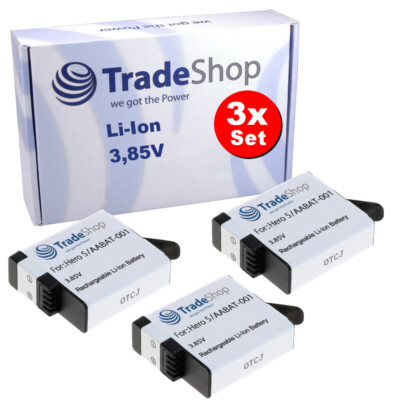 3x Hochleistungs Li-Ion AKKU 1250mAh für GoPro Hero 8, HERO8 Black - AABAT-001