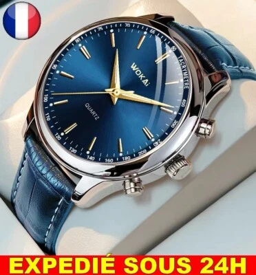 ✅ Montre Luxe Acier Inoxydable Homme Bracelet Quartz Cadeau Bijoux Sport Bleu