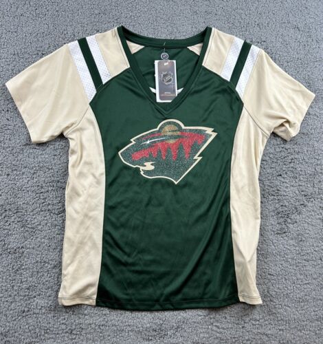 NHL Minnesota Wild Women's Size Medium Short Sleeve V-Neck T-Shirt Green
