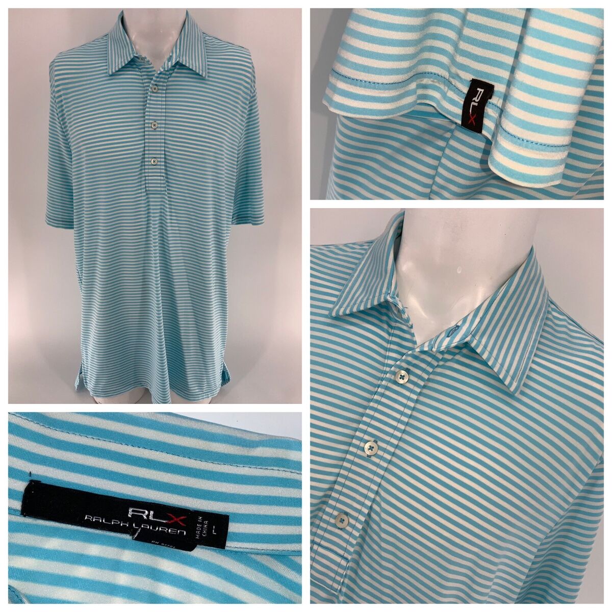 RLX Ralph Lauren Golf Polo Shirt L Men Light Blue Stripe RLX Ralph Lauren Golf Polo Shirt L Men Light Blue Stripe