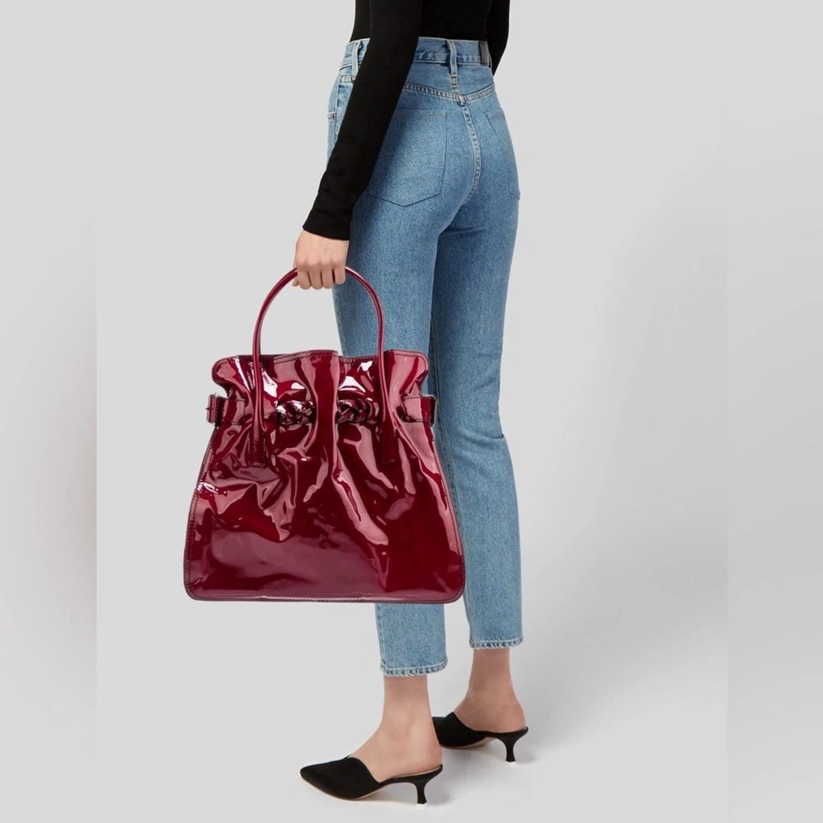 Borsa a tracolla Hobo Valentino Garavani marrone patente in pelle NUOVA