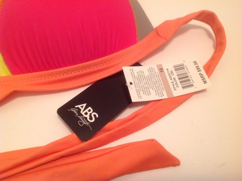 ABS Colorblock Triangle Halter Push Up Bikini Top Only NWT $99 Size 12 - Picture 3 of 6