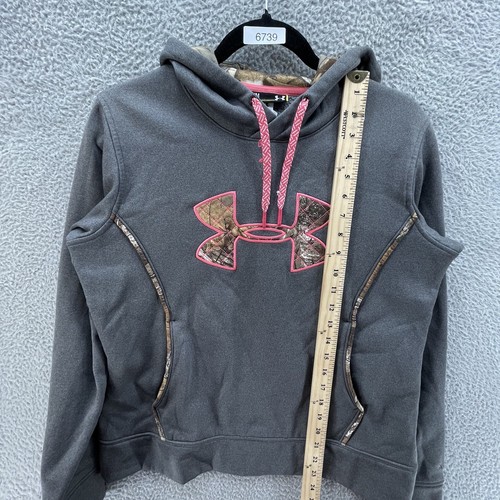 Under Armour Storm Hoodie Youth Medium M Grey Pink Camo Logo Semi Fitted UA - Picture 11 of 12