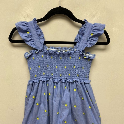 Janie & Jack Girls Blue The Emily Lemon Sleeveless Ruffle Smocked Sundress 12 - Picture 2 of 7