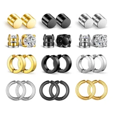 12 Pares De Aretes Magneticos De Acero Inoxidable Para Mujer Para Hombre