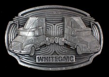 WHITEGMC TRUCKING TRUCKS BELT BUCKLE VTG. 1990 TONKIN DETAILED PEWTER