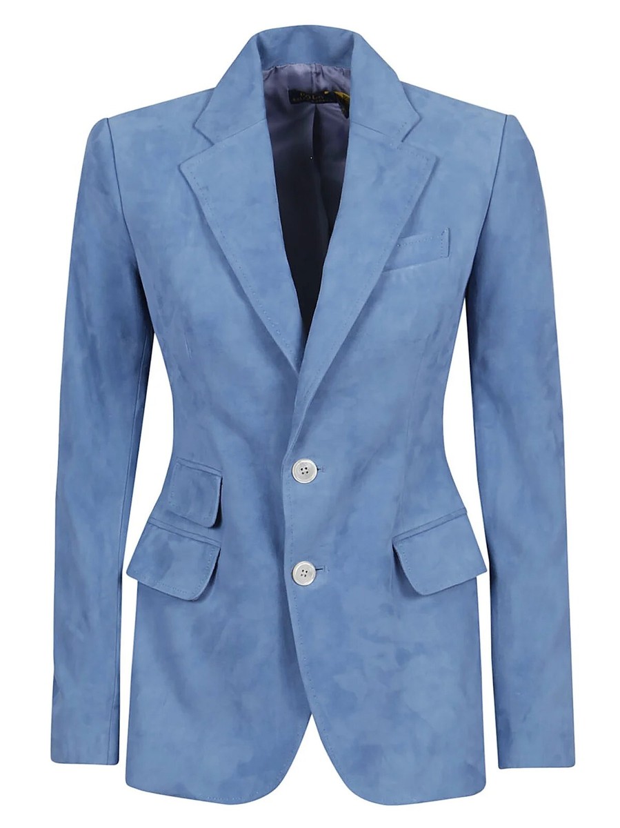 アウターその他 POLO RALPH LAUREN Woman Blazer Blue 211952717 001 Polo Ralph Lauren Womens Lamb Suede Blue Orbit Blazer Size-8
