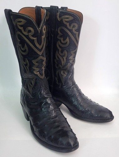 Vtg Lucchese San Antonio Black Full Quill Ostrich Cowboy Western Boots 10 D - Picture 3 of 11