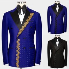 Men's Suits Rhinestone Peak Lapel Formal Wedding Grooms Business 2 Piece Set