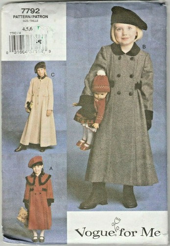 Vogue for Me Girls Coat & Hat Sewing Pattern 7792 Sz 4 5 6  Uncut BIN C-1 - Bild 1 von 4