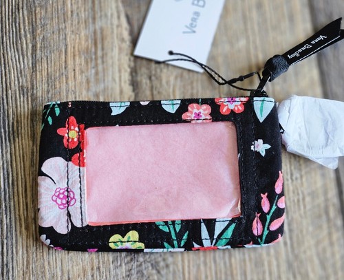 New VERA BRADLEY Zip ID Case w/ Key Ring TANGERINE TWIST Black Floral NWT - Picture 2 of 3